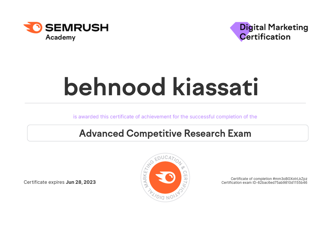 SEO certificates Behnood Kiassati (3)