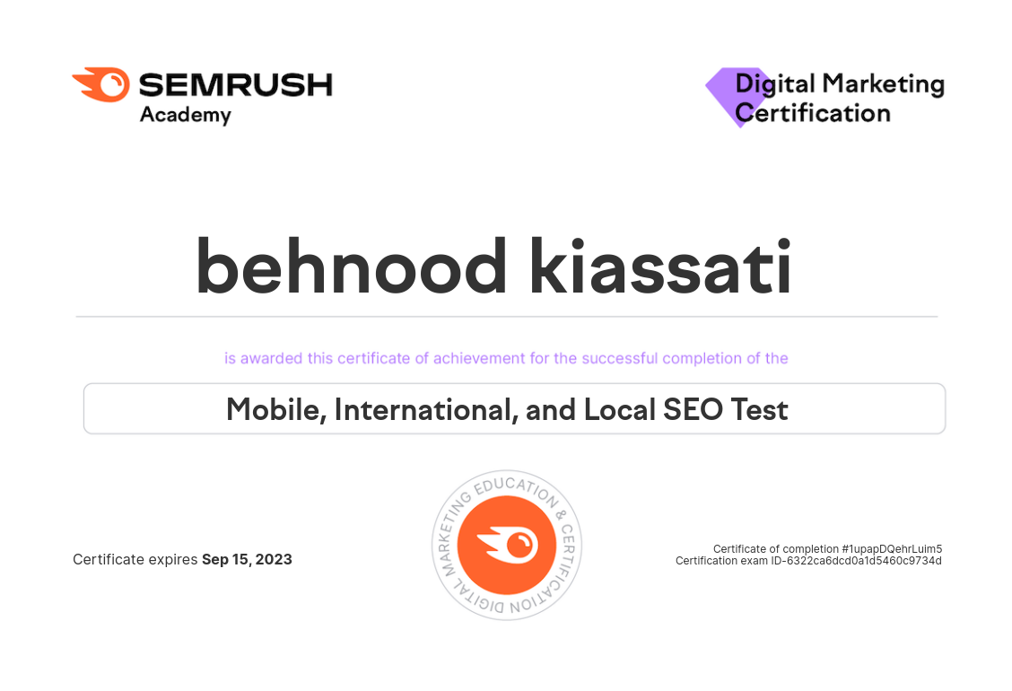 SEO certificates Behnood Kiassati (3)