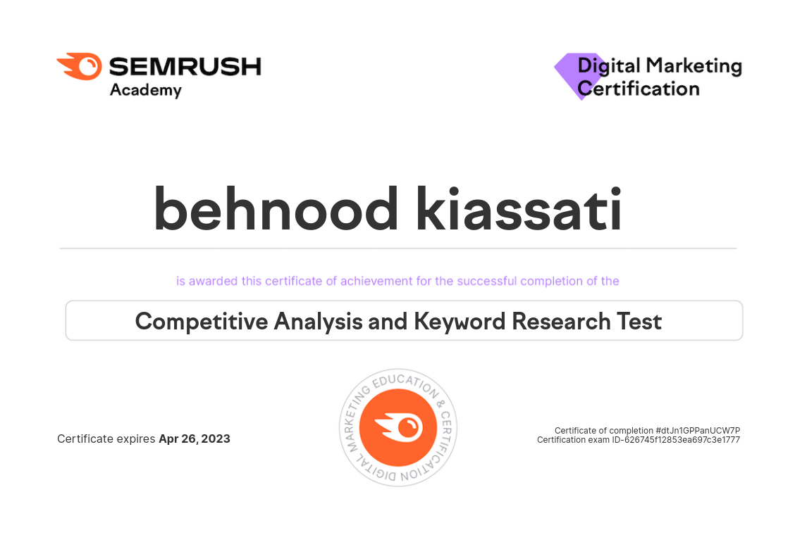 SEO certificates Behnood Kiassati (3)