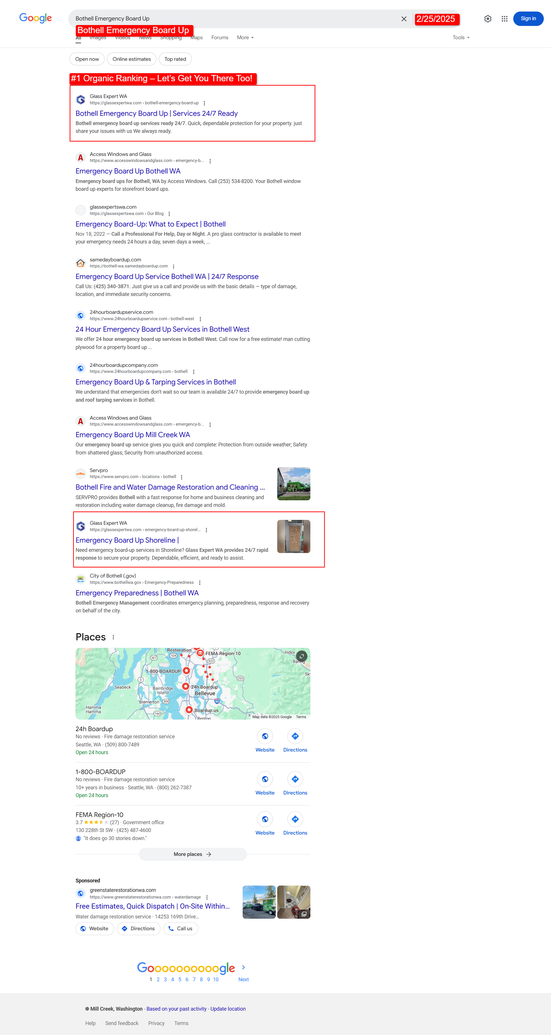Ranking on the first page of Google Screenshot
