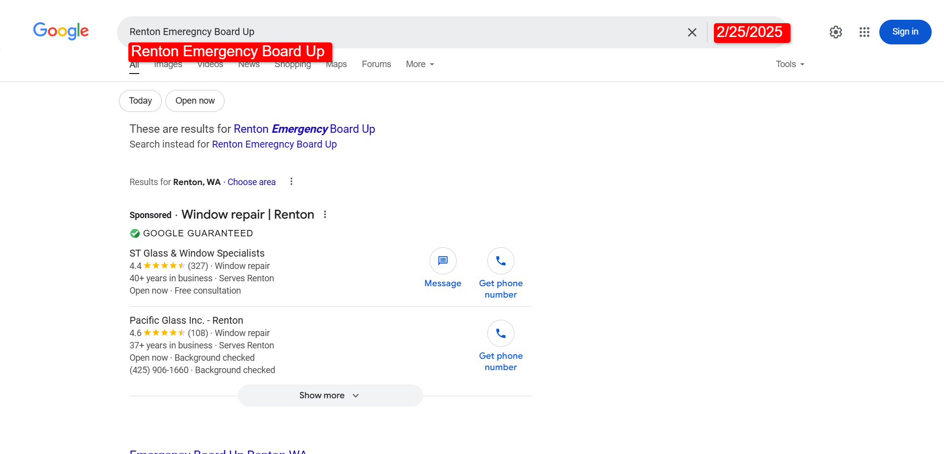 Ranking on the first page of Google Screenshot