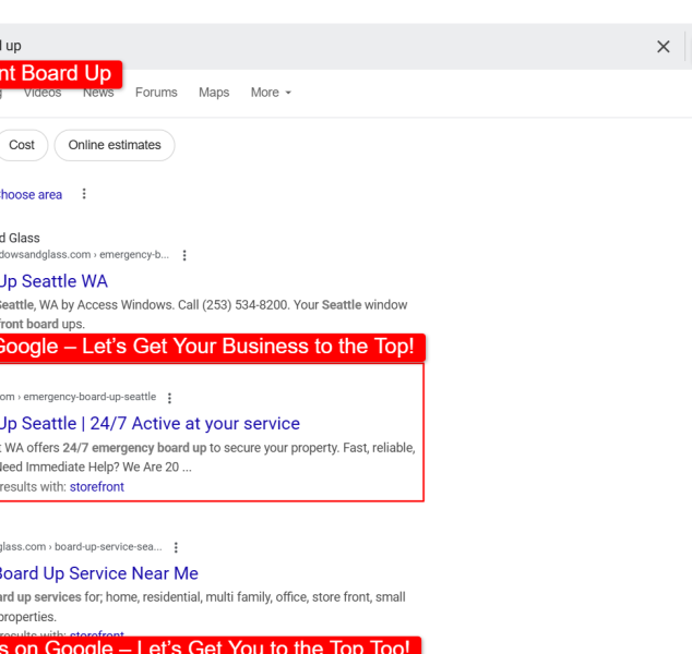 Ranking on the first page of Google Screenshot